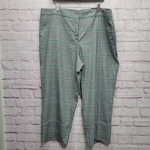 NEW Worthington Green Plaid Dress Pants Womens 20W Cropped Preppy Business Retro